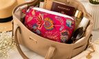 Hand Block Print Quilted Cotton Pouch Set of 3 | Gulmohar Pink Floral Travel Makeup & Toiletry Organizer
