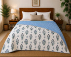 Blue Gulbahar Hand Block Print Reversible Dual Print Single Bed Dohar | 100% Cotton | Soft Lightweight Dohar Quilt