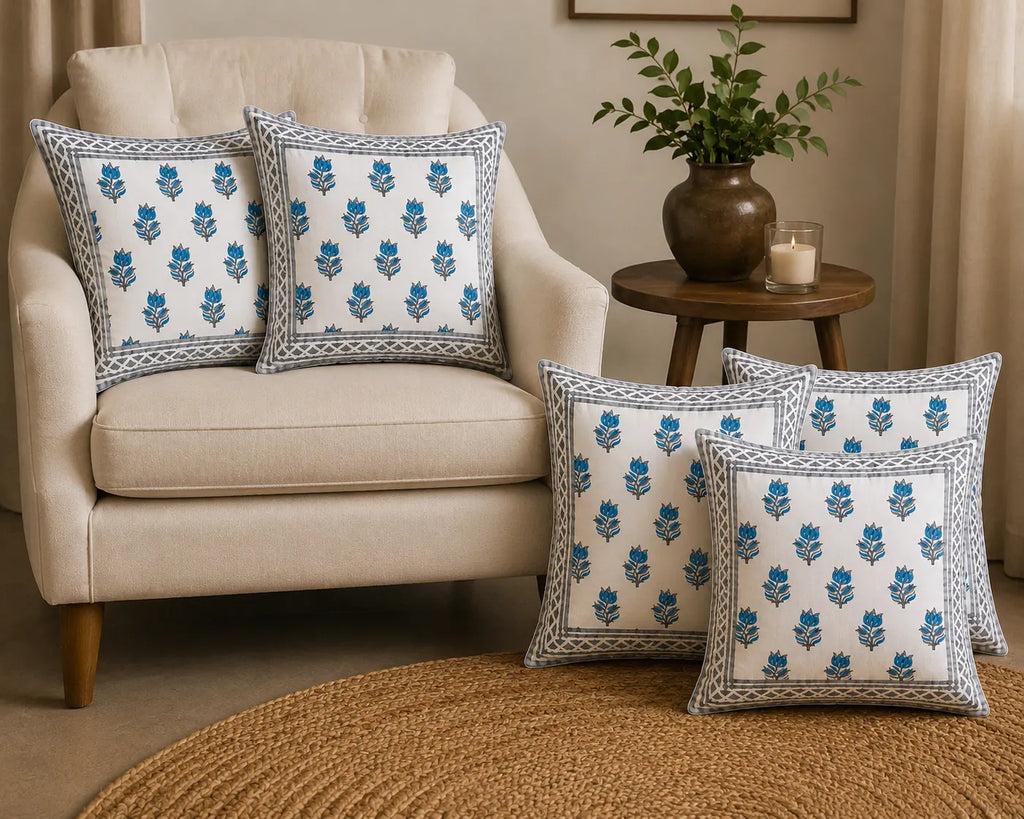 Neel Kamal Handblock Printed percale cotton Cushion Cover 16x16