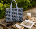 Hand Block Print Cotton Tote Bag – Indigo Floral Canvas Tote | Quilted Reusable Shoulder Bag | Handmade Jaipur Tote for Everyday Use