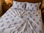 Lavender Buta Handblock Printed Mulmul Cotton Bedsheet with 2 Pillow Covers (108x108 Super King Size)