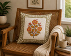 Kasturi Hand Block Print Cushion Cover – 16x16 Inch | Floral Cotton Pillow Cover | Jaipur Artisan Design