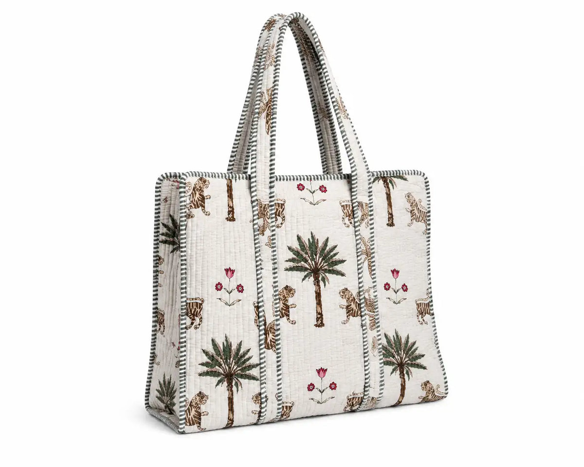 The Ranthambore Quilted Hand-Block Printed Cotton Tote Bag