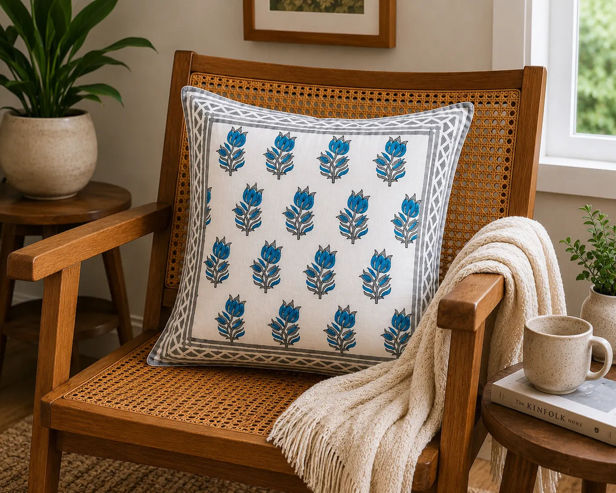 Neel Kamal Handblock Printed percale cotton Cushion Cover 16x16
