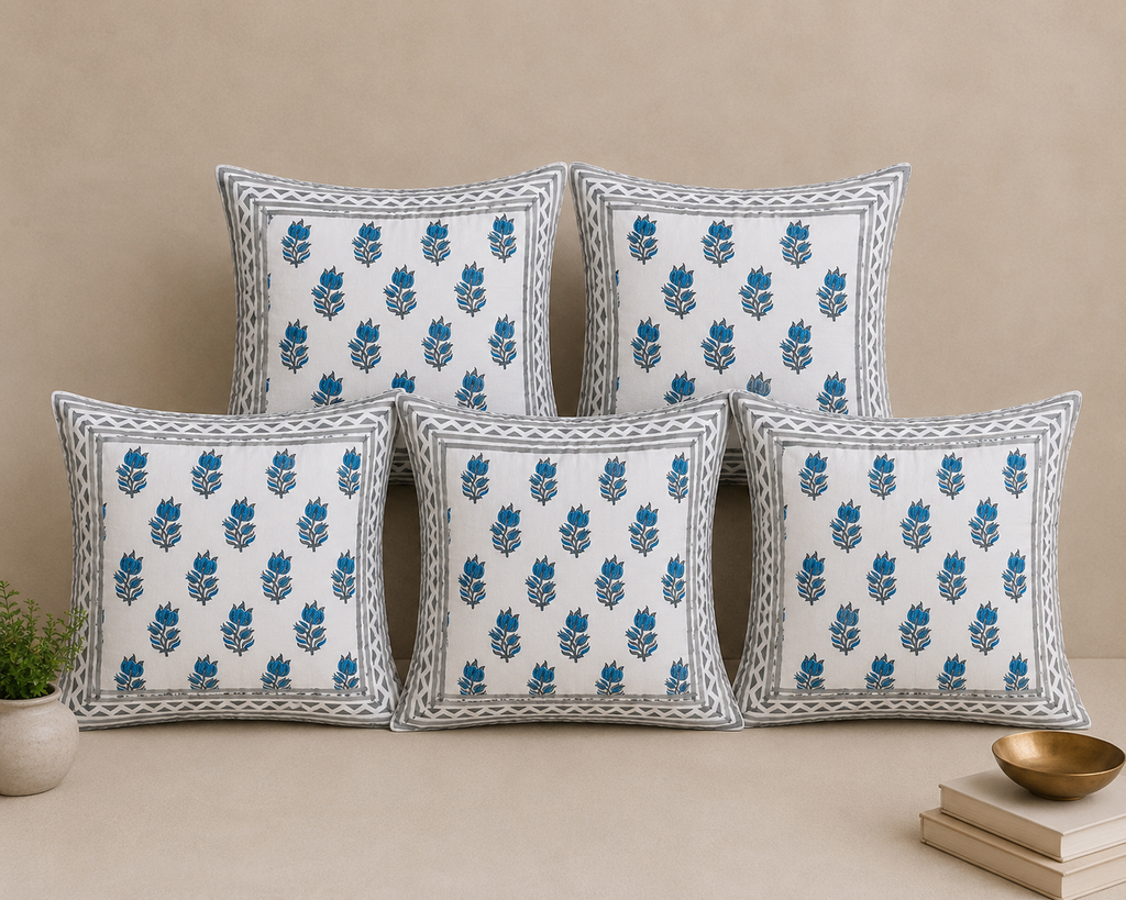 Neel Kamal Handblock Printed percale cotton Cushion Cover 16x16