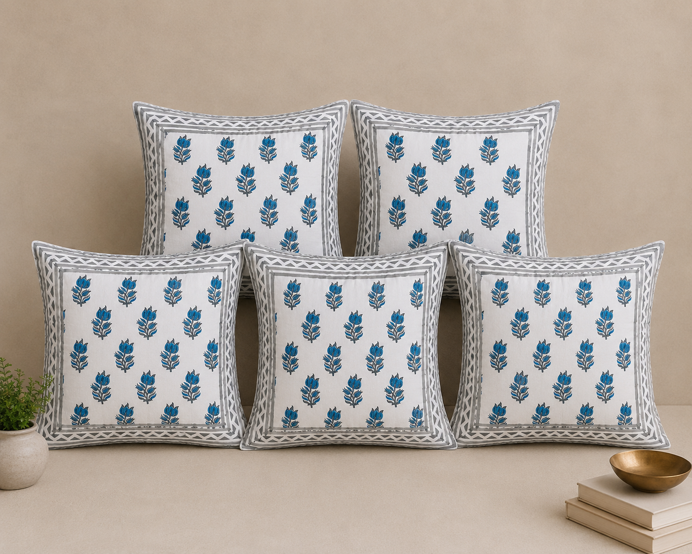 Neel Kamal Handblock Printed percale cotton Cushion Cover 16x16