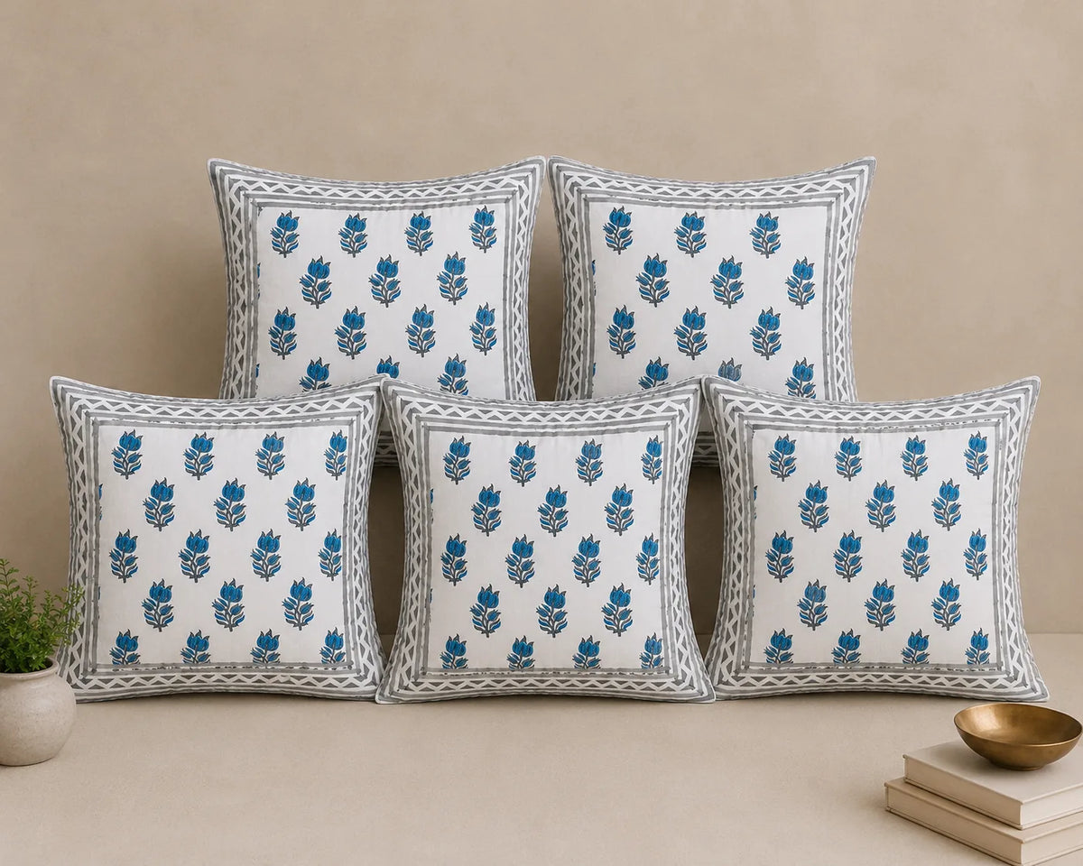 Neel Kamal Handblock Printed percale cotton Cushion Cover 16x16
