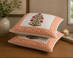 Maru Phool Hand Block Print Cushion Cover – 16x16 Inch | Floral Cotton Pillow Cover | Jaipur Artisan Design