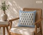 Sky Blue Floral Buti Hand Block Print Cushion Cover – 16x16 Inch | Floral Cotton Pillow Cover | Jaipur Artisan Design