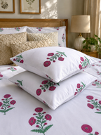 Gulabi Marigold Jaipuri Handblock Print Mulmul Cotton Bedsheet with 2 Pillow Covers (108x108 Super King Size)