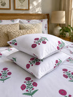 Gulabi Marigold Jaipuri Handblock Print Mulmul Cotton Bedsheet with 2 Pillow Covers (108x108 Super King Size)
