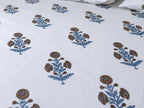Royal Golden Brown Marigold Jaipuri Handblock Print Mulmul Cotton Bedsheet with 2 Pillow Covers (108x108 Super King Size)
