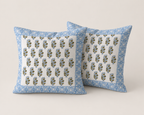 Sky Blue Floral Buti Hand Block Print Cushion Cover – 16x16 Inch | Floral Cotton Pillow Cover | Jaipur Artisan Design