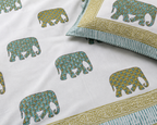 Gajraj Handblock Print Mustard & Sea Green Premium Cotton Bedsheet with 2 Pillow Covers (108x108 super king size)