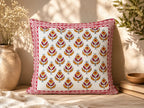 Parijat Hand Block Print Cushion Cover – 16x16 Inch | Floral Cotton Pillow Cover | Jaipur Artisan Design