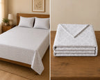 Super King Size Grey Trellis Premium cotton Bedsheet with 2 Pillow covers (108x108 inches)