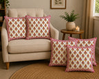 Parijat Hand Block Print Cushion Cover – 16x16 Inch | Floral Cotton Pillow Cover | Jaipur Artisan Design