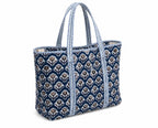Hand Block Print Cotton Tote Bag – Indigo Floral Canvas Tote | Quilted Reusable Shoulder Bag | Handmade Jaipur Tote for Everyday Use