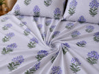 Lavender Buta Handblock Printed Mulmul Cotton Bedsheet with 2 Pillow Covers (108x108 Super King Size)