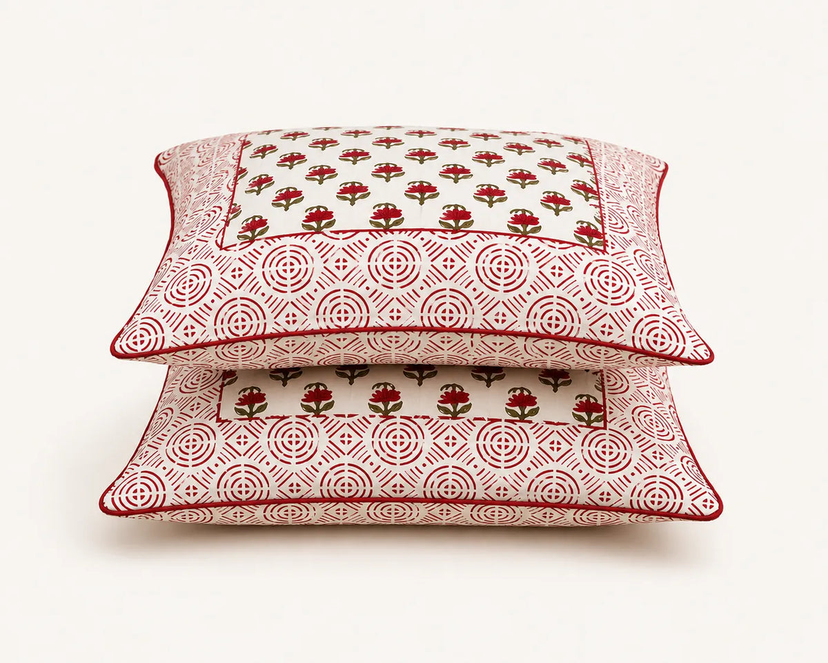 Kesar Baag Hand Block Print Cushion Cover – 16x16 Inch | Floral Cotton Pillow Cover | Jaipur Artisan Design