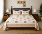 Gajraj Handblock Print pink Premium Cotton Bedsheet with 2 Pillow Covers (108x108 super king size)