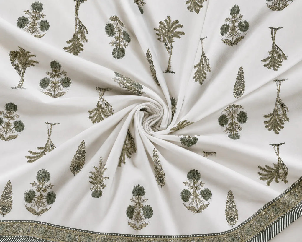 Vrindavan Vriksha Booti Cotton Bedsheet with 2 Pillow Covers | Premium Jaipuri Floral Print |(108x108 super king size)