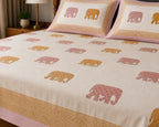 Gajraj Handblock Print pink Premium Cotton Bedsheet with 2 Pillow Covers (108x108 super king size)