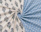 Blue Gulbahar Hand Block Print Reversible Dual Print Single Bed Dohar | 100% Cotton | Soft Lightweight Dohar Quilt