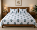 Sham-e-Bahaar Premium Blue & Teal Floral Handblock Print Cotton Bedsheet with 2 Pillow Covers (108x108 Super King Size)