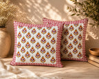 Parijat Hand Block Print Cushion Cover – 16x16 Inch | Floral Cotton Pillow Cover | Jaipur Artisan Design