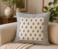 Sanganeri Noor Hand Block Print Cushion Cover 16x16 Inch | Premium Cotton | Grey Floral Border