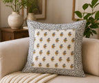 Sanganeri Noor Hand Block Print Cushion Cover 16x16 Inch | Premium Cotton | Grey Floral Border