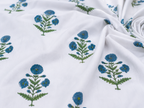 Royal Blue Marigold Jaipuri Handblock Print Mulmul Cotton Bedsheet with 2 Pillow Covers (108x108 Super King Size)