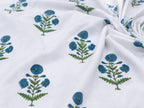 Royal Blue Marigold Jaipuri Handblock Print Mulmul Cotton Bedsheet with 2 Pillow Covers (108x108 Super King Size)