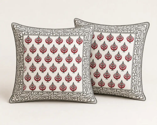 Anaar Bagh Hand Block Print Cushion Cover – 16x16 Inch | Floral Cotton Pillow Cover | Jaipur Artisan Design