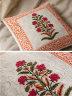 Maru Phool Hand Block Print Cushion Cover – 16x16 Inch | Floral Cotton Pillow Cover | Jaipur Artisan Design