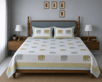 Gajraj Handblock Print Mustard Yellow & Powder Blue Premium Cotton Bedsheet with 2 Pillow Covers (108x108 super king size)