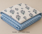 Blue Gulbahar Hand Block Print Reversible Dual Print Single Bed Dohar | 100% Cotton | Soft Lightweight Dohar Quilt