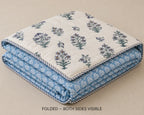 Blue Gulbahar Hand Block Print Reversible Dual Print Single Bed Dohar | 100% Cotton | Soft Lightweight Dohar Quilt