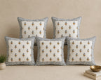 Sanganeri Noor Hand Block Print Cushion Cover 16x16 Inch | Premium Cotton | Grey Floral Border