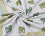 Gajraj Handblock Print Mustard & Sea Green Premium Cotton Bedsheet with 2 Pillow Covers (108x108 super king size)