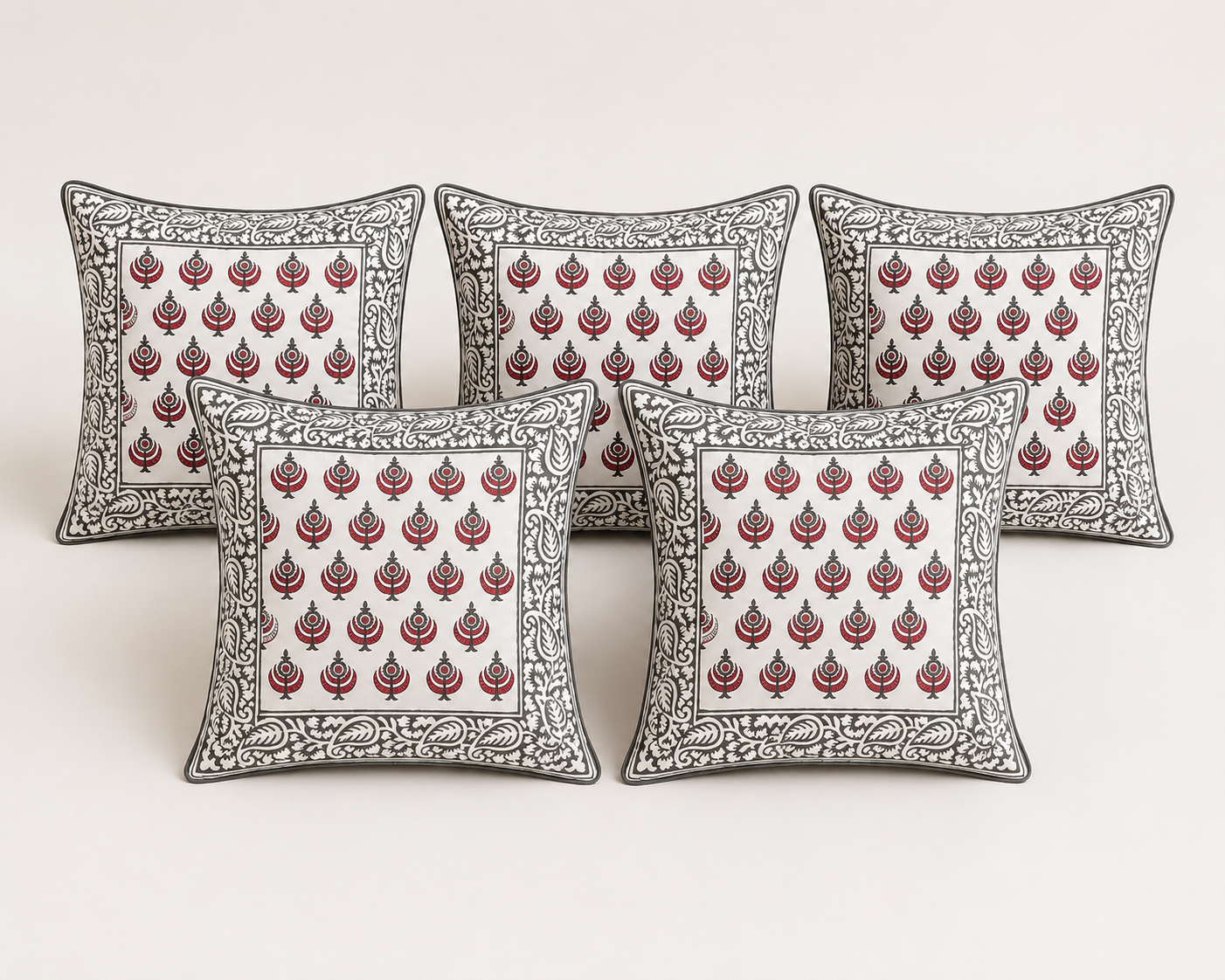 Anaar Bagh Hand Block Print Cushion Cover – 16x16 Inch | Floral Cotton Pillow Cover | Jaipur Artisan Design