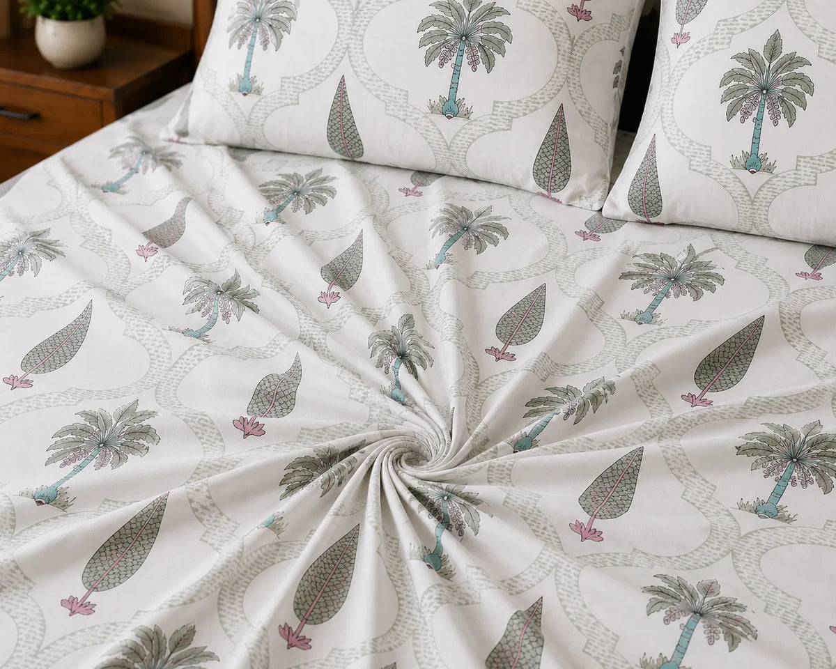 Nandanvan Handblock Print Premium Cotton Bedsheet with 2 Pillow Covers (108x108 super king size)