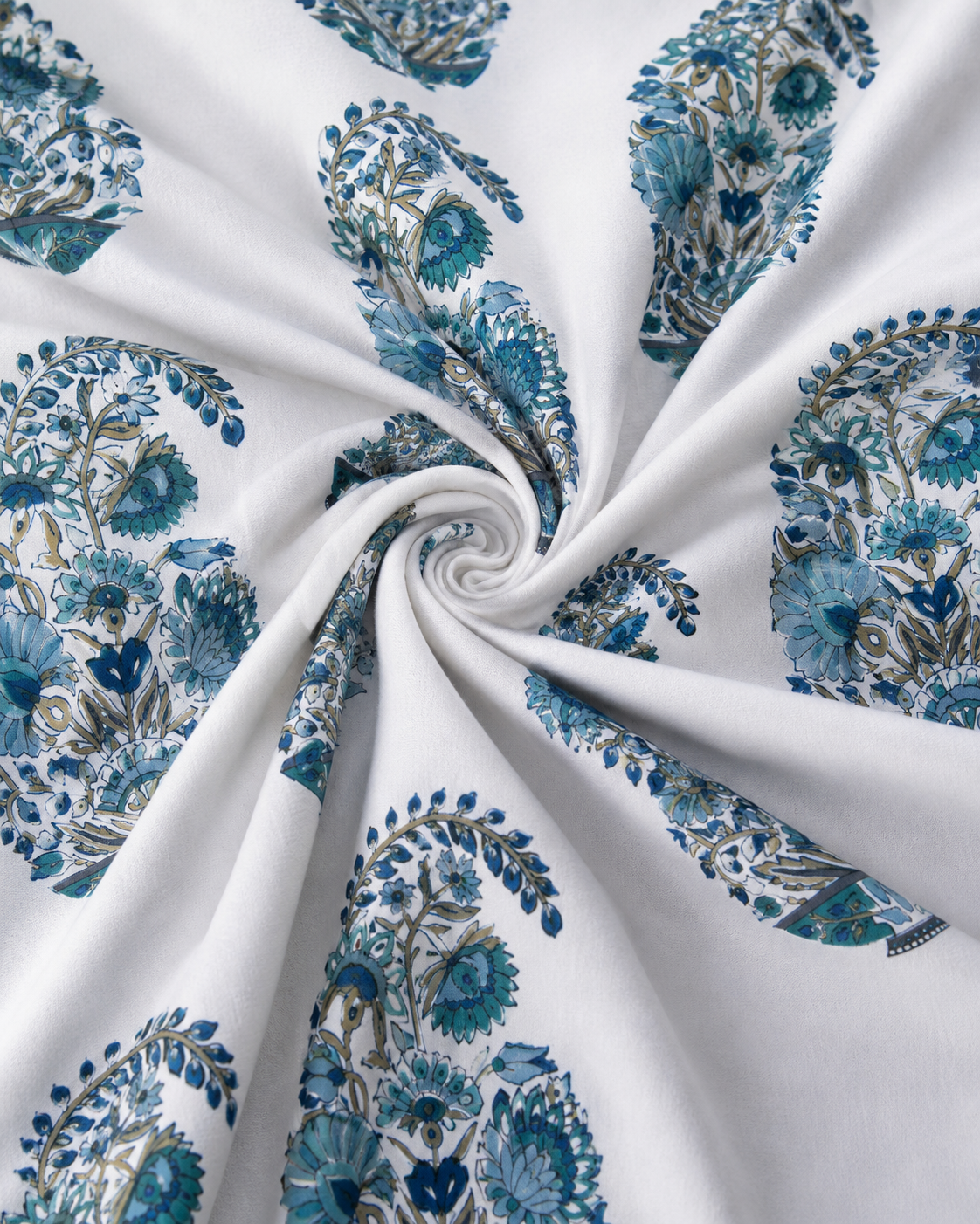 Sham-e-Bahaar Premium Blue & Teal Floral Handblock Print Cotton Bedsheet with 2 Pillow Covers (108x108 Super King Size)
