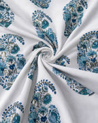 Sham-e-Bahaar Premium Blue & Teal Floral Handblock Print Cotton Bedsheet with 2 Pillow Covers (108x108 Super King Size)