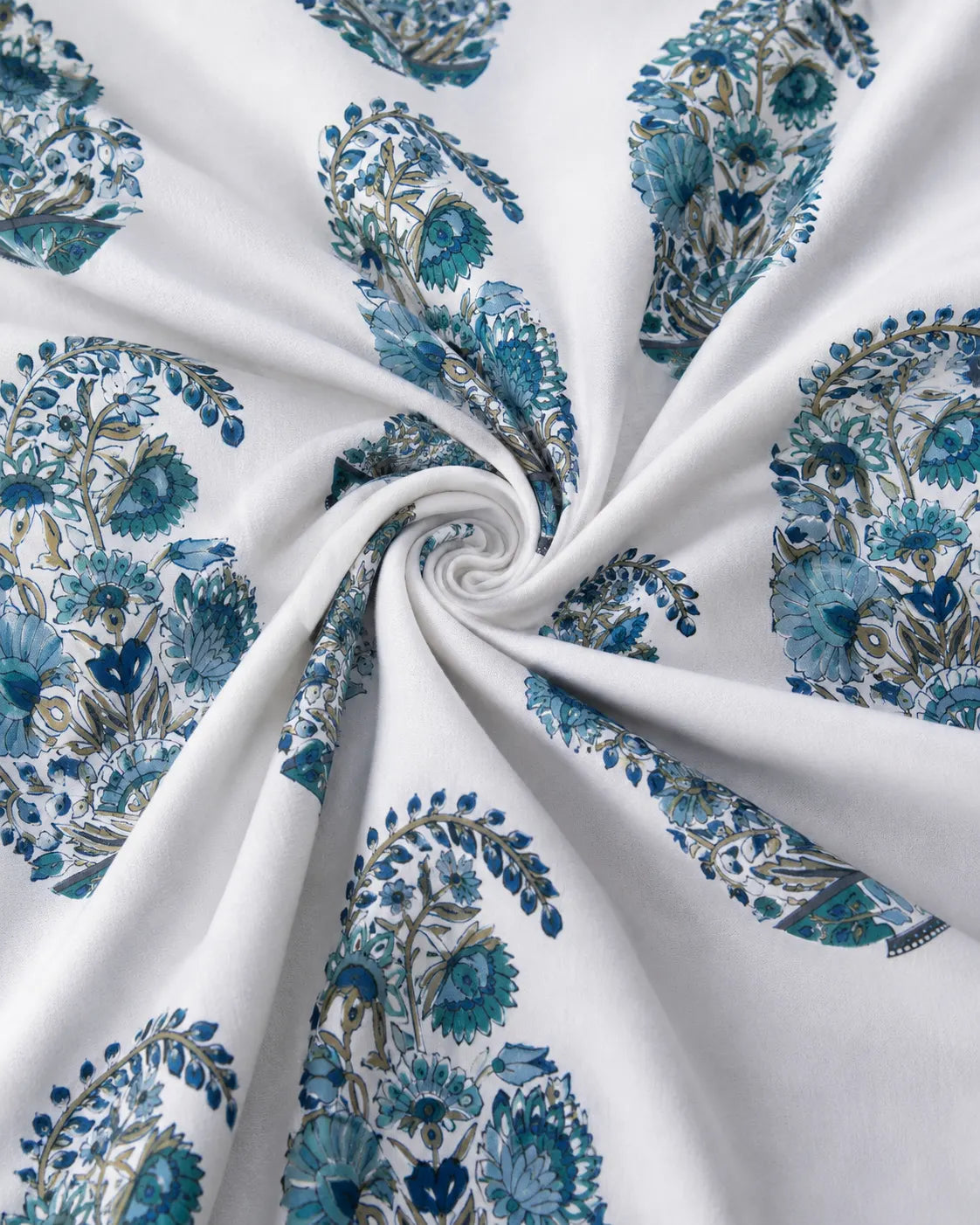 Sham-e-Bahaar Premium Blue & Teal Floral Handblock Print Cotton Bedsheet with 2 Pillow Covers (108x108 Super King Size)