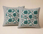 Malhar Hand Block Print Cushion Cover – 16x16 Inch | Floral Cotton Pillow Cover | Jaipur Artisan Design