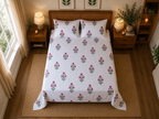 Gulabi Marigold Jaipuri Handblock Print Mulmul Cotton Bedsheet with 2 Pillow Covers (108x108 Super King Size)
