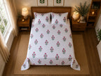 Gulabi Marigold Jaipuri Handblock Print Mulmul Cotton Bedsheet with 2 Pillow Covers (108x108 Super King Size)