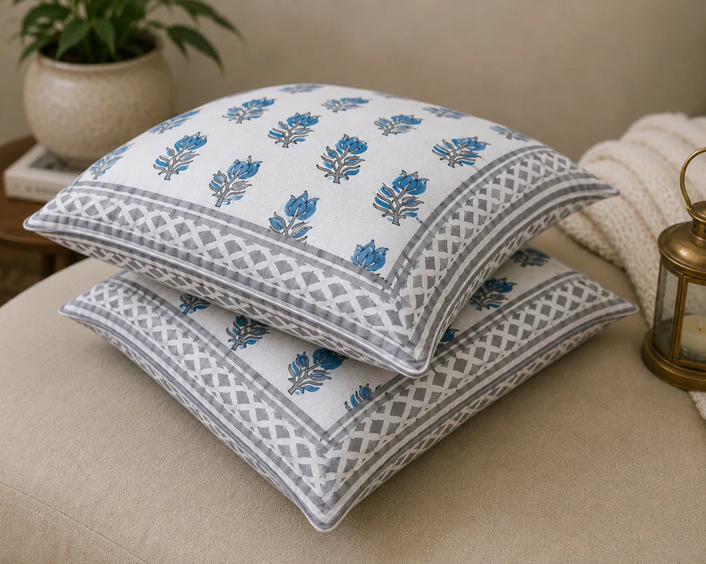 Neel Kamal Handblock Printed percale cotton Cushion Cover 16x16